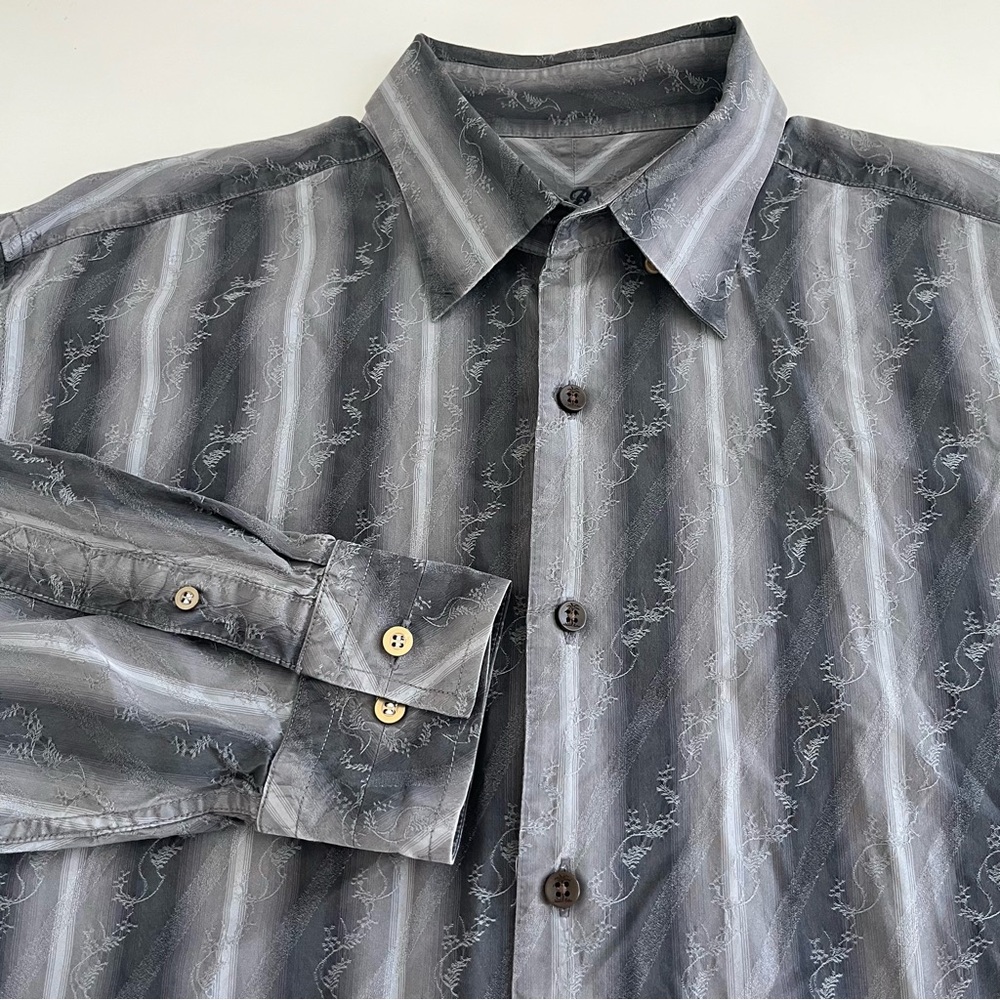 Tommy Bahama Men’s Gray Silk Blend Long Sleeve Button‎ Down XL stripe floral
